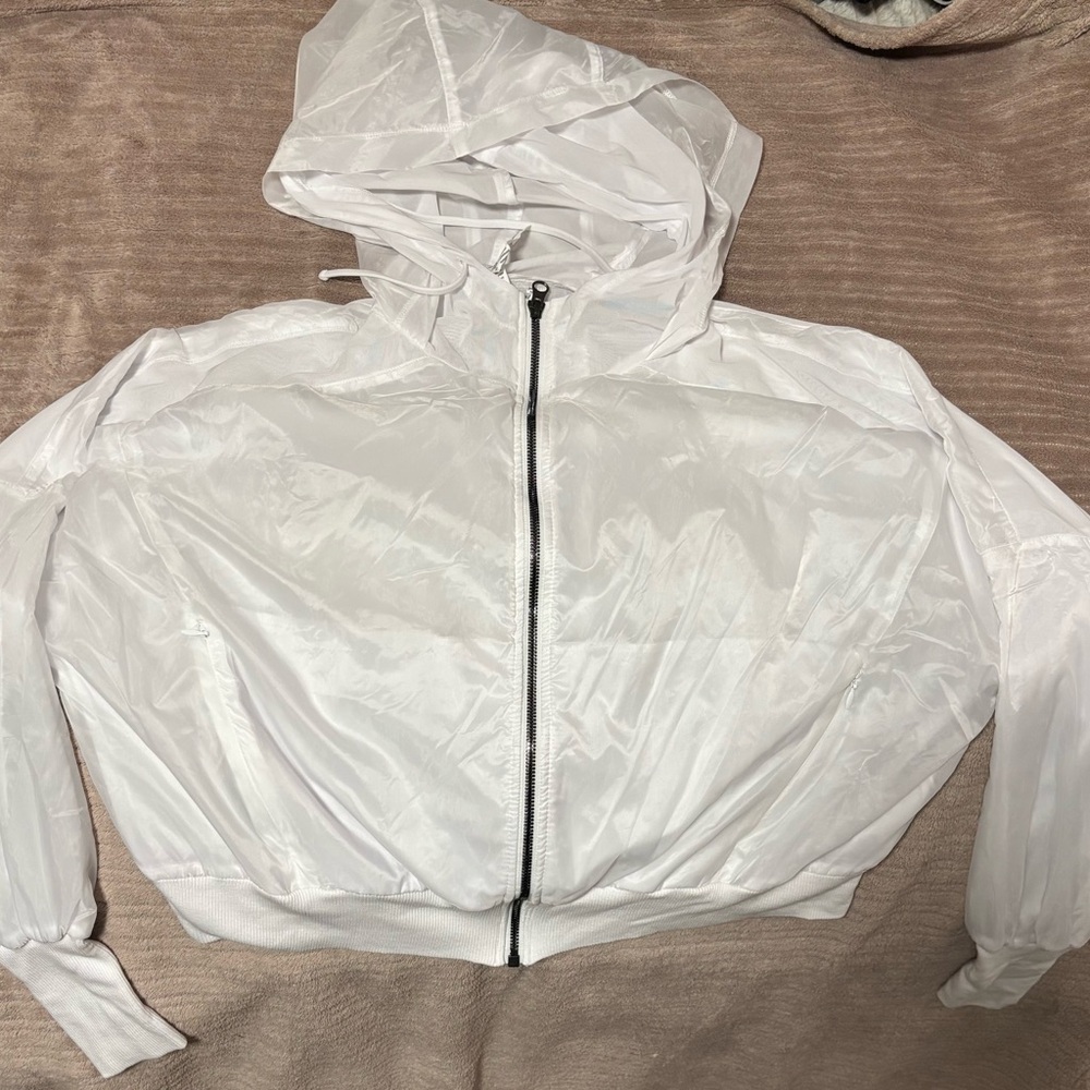 Alo White Hooded Sheer Jacket Sz M
